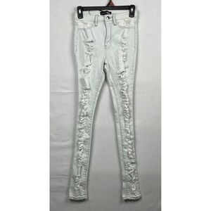 Fashion Nova Caught In Your Love Distressed Jeans Womens Size 0 Light Blue Wash